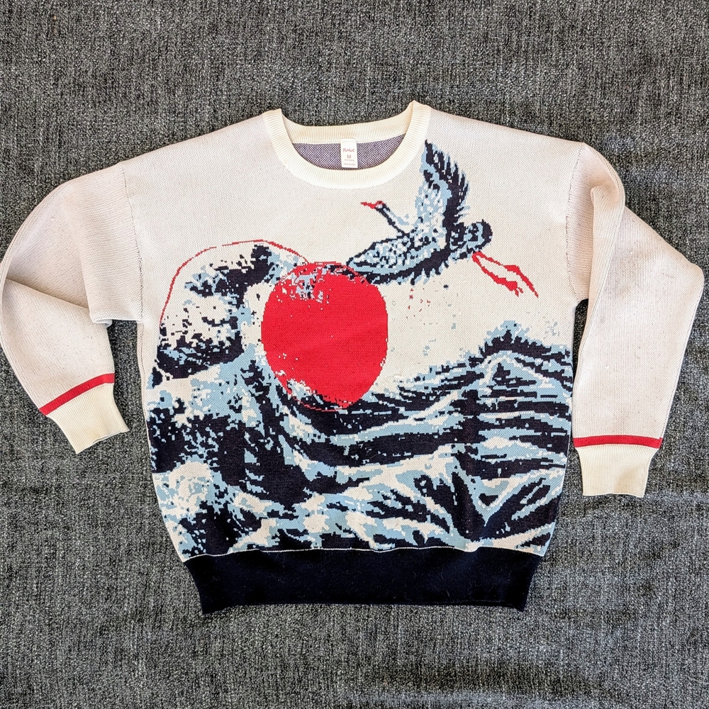 Graphic Print Men's Sweater - Cream and Black
